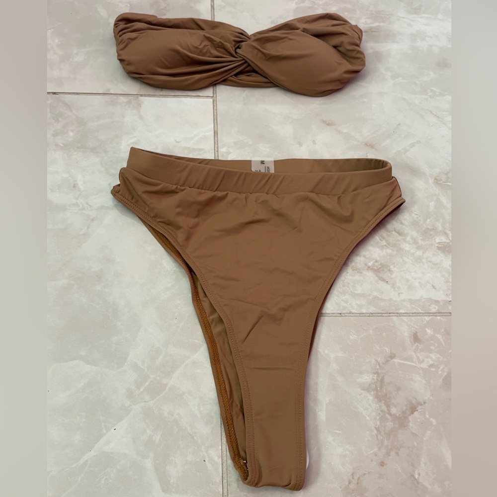 Women's Tan Bikini Set- high waist bottom **never worn**